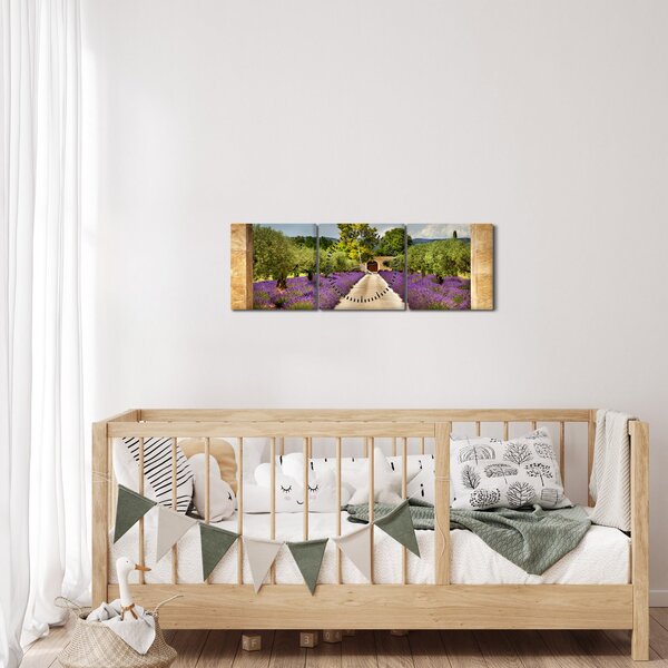 Obraz - Levandulové cesty (s hodinami) (90x30 cm)