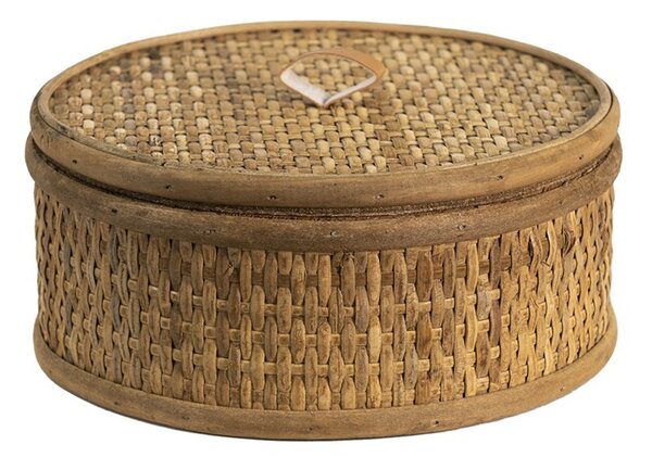 Hnědý ratanový úložný box s víkem Pion - Ø 20*9 cm - Clayre & Eef