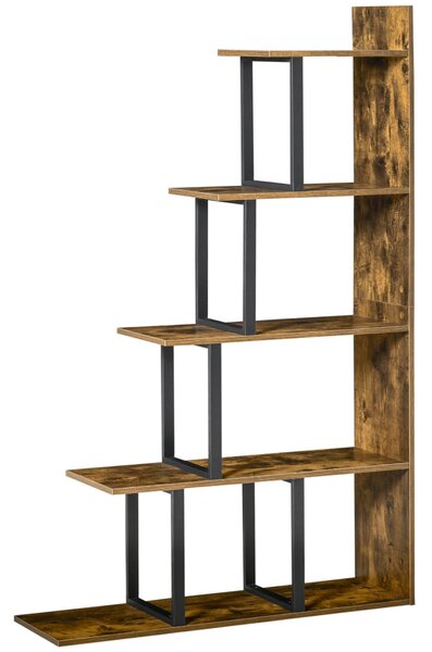 HOMCOM Knihařský regál s 5 policemi ve stylu industriálního schodiště 102 x 30 x 160 cm Rustikální hnědá | Aosom