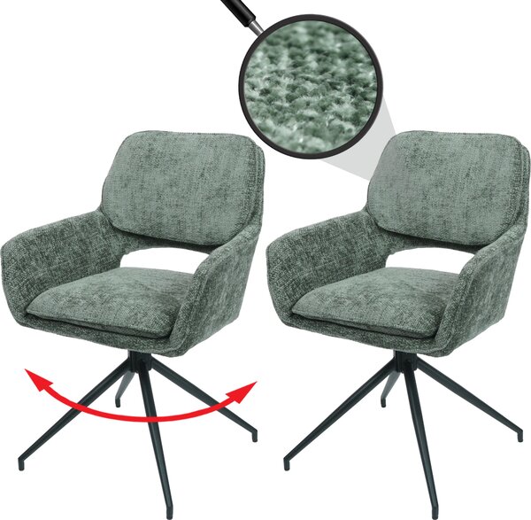 Sada 2 jídelních židlí HWC-N74, kuchyňská židle, otočná s automatickým návratem, žinylková tkanina (490 g/m²) Oeko-Tex zelená