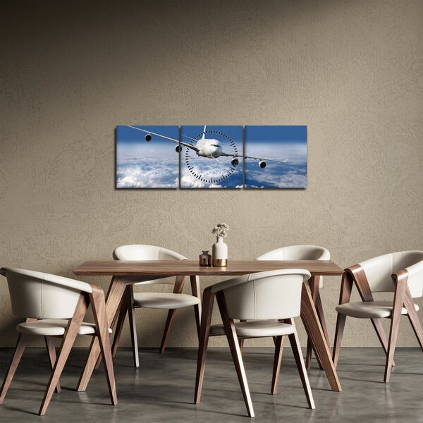 Obraz - Letadlo v oblacích (s hodinami) (90x30 cm)