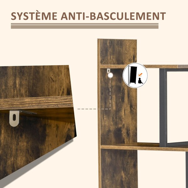 HOMCOM Knihařský regál s 5 policemi ve stylu industriálního schodiště 102 x 30 x 160 cm Rustikální hnědá | Aosom