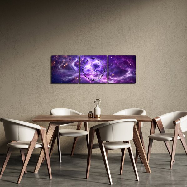Obraz - Fialový vesmír (s hodinami) (90x30 cm)