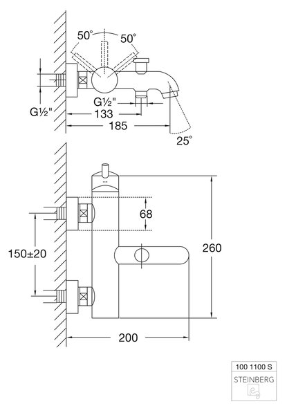 Steinberg 100 vanová baterie na stěnu černá 1001100S