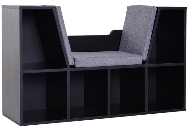 HOMCOM Dvoudílná knihovna s moderním designem a lavičkou, 6 přihrádek a 3 polštáře, 102D x 30Š x 61V cm, Černá Šedá | Aosom