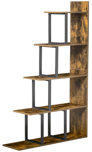 HOMCOM Knihařský regál s 5 policemi ve stylu industriálního schodiště 102 x 30 x 160 cm Rustikální hnědá | Aosom