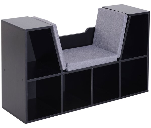HOMCOM Dvoudílná knihovna s moderním designem a lavičkou, 6 přihrádek a 3 polštáře, 102D x 30Š x 61V cm, Černá Šedá | Aosom