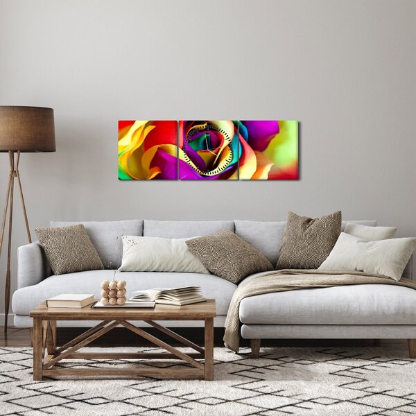 Obraz - Barevná růže (s hodinami) (90x30 cm)