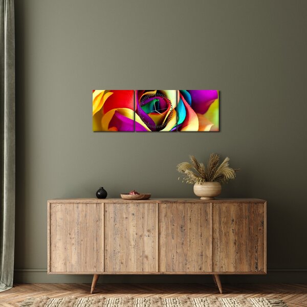 Obraz - Barevná růže (s hodinami) (90x30 cm)