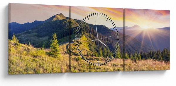 Obraz - Lesní krajina (s hodinami) (90x30 cm)