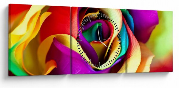 Obraz - Barevná růže (s hodinami) (90x30 cm)