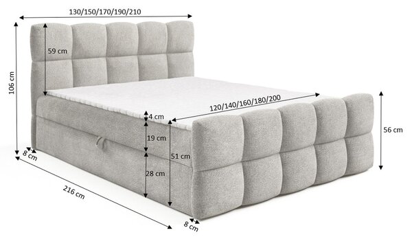 Kontinentální postel 200x200 ISEMBARD - černá + topper