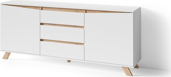ByLIVING Komoda Valentin, příborník šířka 180 cm, matná bílá, Imitace v dubovém vzhledu
