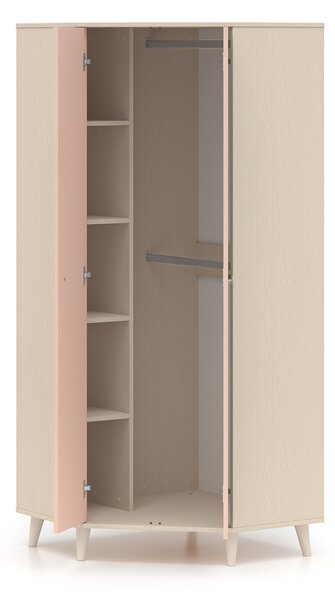 Rohová šatní skříň 80 cm do dětského pokoje OLIVIA - béžová / růžová