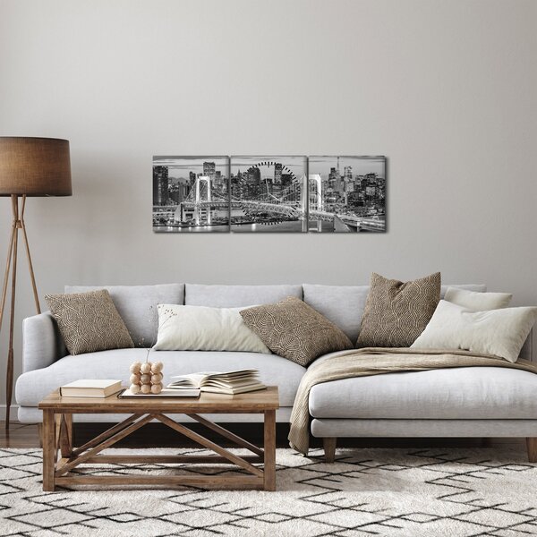 Obraz - Černobílé velkoměsto (s hodinami) (90x30 cm)