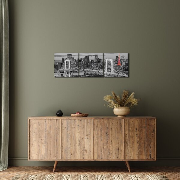 Obraz - Velkoměsto s červenou věží (s hodinami) (90x30 cm)