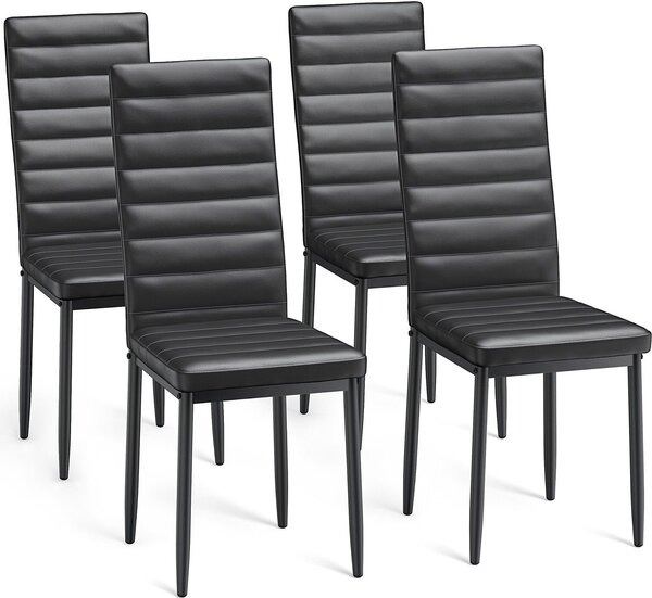 Bealife TB40C Jídelní židle sPolyuretankůží, kuchyňská židle s vysokým opěradlem, čalouněná židle s ergonomickým designem - sada 4 kusů, černá barva