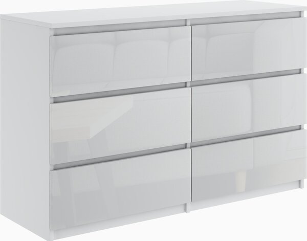 Krásná moderní komoda 120 cm se 6 zásuvkami v bílé barvě FURNIFY