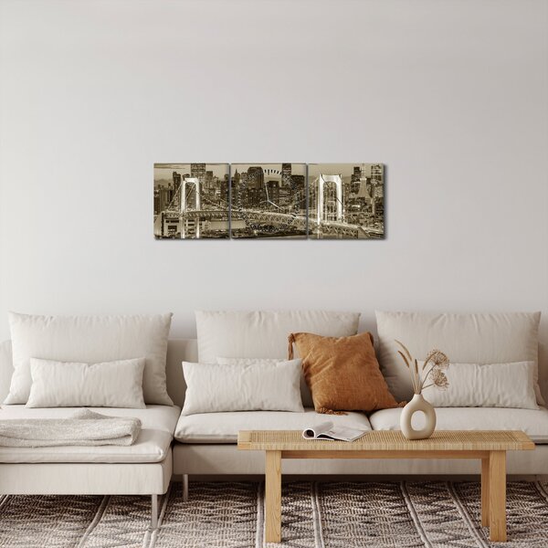 Obraz - Zlaté velkoměsto (s hodinami) (90x30 cm)