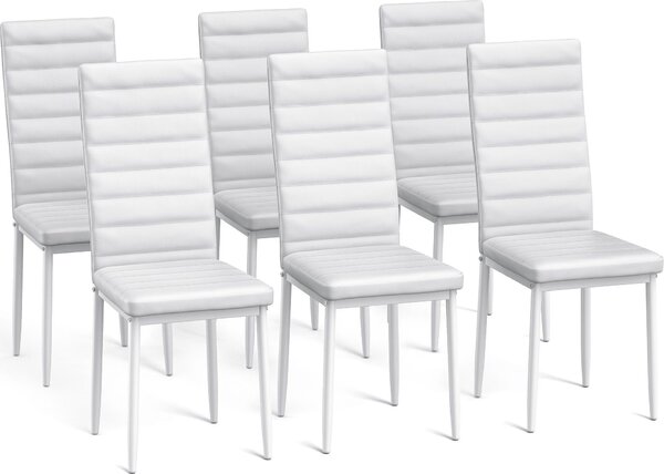 Bealife TB41C Jídelní židle sPolyuretankůží, kuchyňská židle s vysokým opěradlem, čalouněná židle s ergonomickým designem - sada 6 kusů, bílá