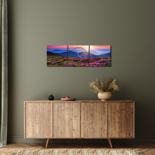 Obraz - Horská rozkvetlá krajina (s hodinami) (90x30 cm)