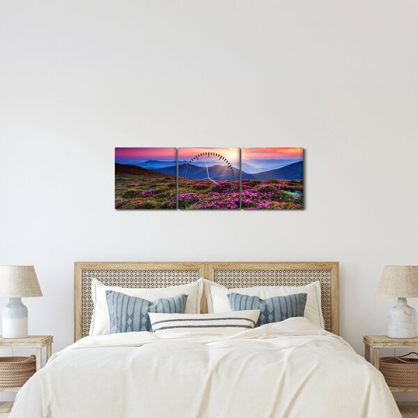 Obraz - Horská rozkvetlá krajina (s hodinami) (90x30 cm)