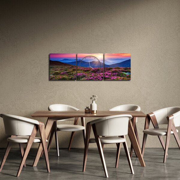 Obraz - Horská rozkvetlá krajina (s hodinami) (90x30 cm)