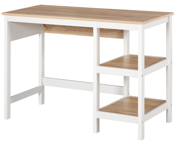 HOMCOM Multimedia Počítačový Stůl rozměry 110Š x 48H x 76V cm s 2 bočními policemi MDF E1 Světle Dub White | Aosom