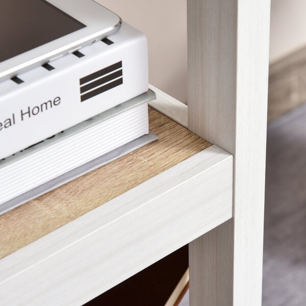 HOMCOM Multimedia Počítačový Stůl rozměry 110Š x 48H x 76V cm s 2 bočními policemi MDF E1 Světle Dub White | Aosom