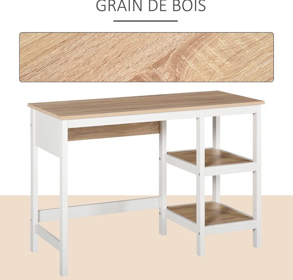 HOMCOM Multimedia Počítačový Stůl rozměry 110Š x 48H x 76V cm s 2 bočními policemi MDF E1 Světle Dub White | Aosom