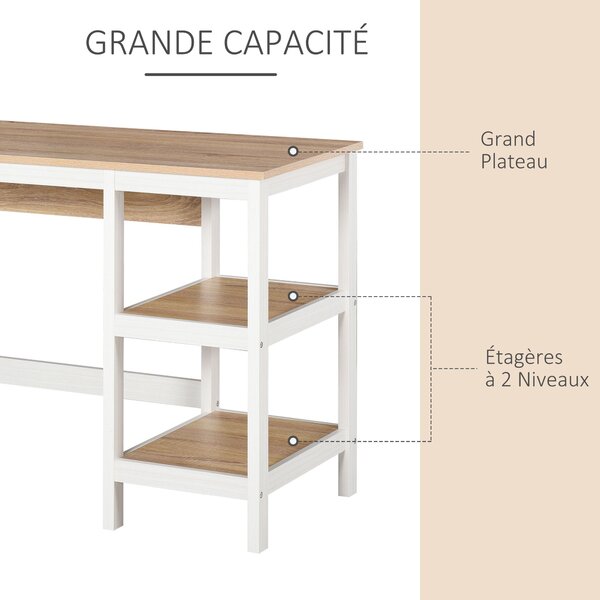 HOMCOM Multimedia Počítačový Stůl rozměry 110Š x 48H x 76V cm s 2 bočními policemi MDF E1 Světle Dub White | Aosom