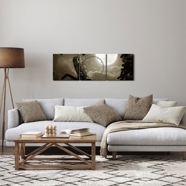 Obraz - Noční sova, zlatá (s hodinami) (90x30 cm)