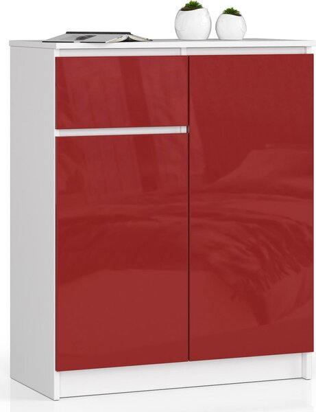 Elegantní ervená komoda K80 2D 1SZ CLP s úloným prostorem, 80 cm, vysoce lesklý povrch