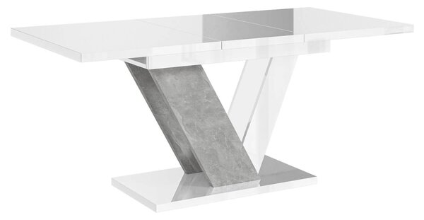 Rozkládací jídelní stůl PETRONEL - bílý lesk / beton