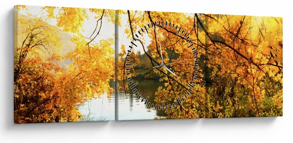 Obraz - Podzimní strom (s hodinami) (90x30 cm)