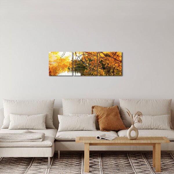Obraz - Podzimní strom (s hodinami) (90x30 cm)
