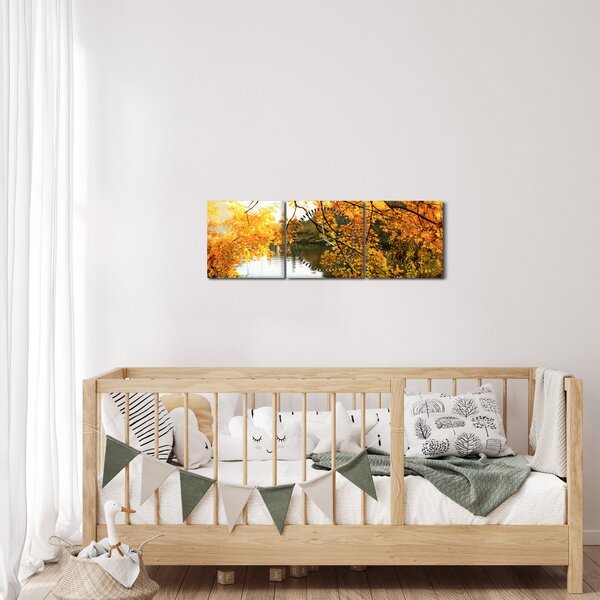 Obraz - Podzimní strom (s hodinami) (90x30 cm)