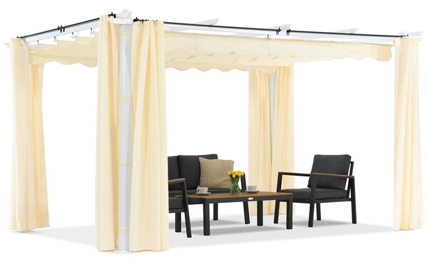 Pergola na terasu Barbados 3x4 m se závěsy Garden Point bílá a béžová