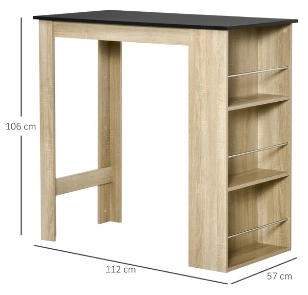 HOMCOM Vysoký Barový Stůl - dim. 112D x 57Š x 106V cm - 3 police - světlý dub-černý povrch | Aosom