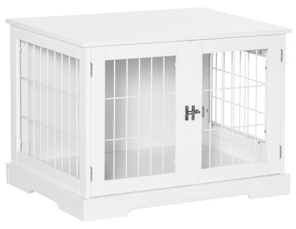 PawHut Psí Klec 2-v-1 Stolek se 2 Zámkovými Dveřmi - 76L x 54.5W x 56H cm - Kov a MDF | Aosom