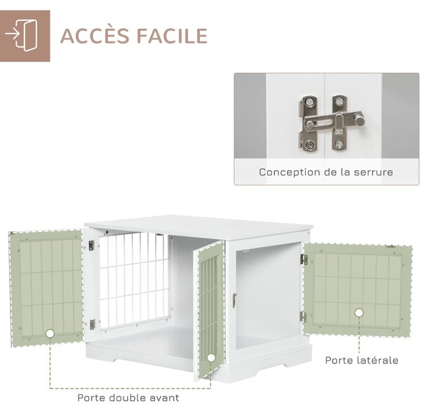 PawHut Psí Klec 2-v-1 Stolek se 2 Zámkovými Dveřmi - 76L x 54.5W x 56H cm - Kov a MDF | Aosom