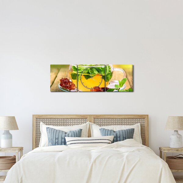 Obraz - Čaj (s hodinami) (90x30 cm)