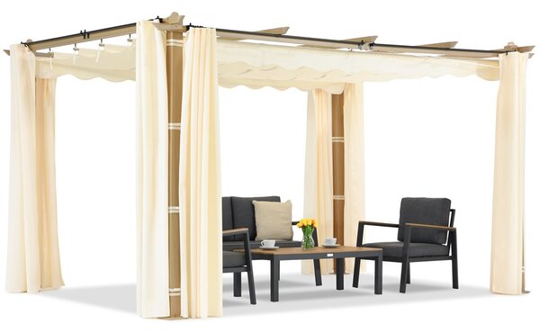 Pergola na terase Barbados 3x4 m s dřevěnými béžovými závěsy Garden Point