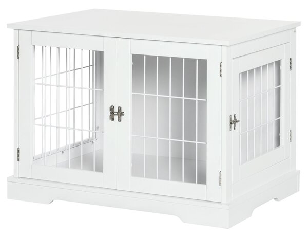 PawHut Psí Klec 2-v-1 Stolek se 2 Zámkovými Dveřmi - 76L x 54.5W x 56H cm - Kov a MDF | Aosom