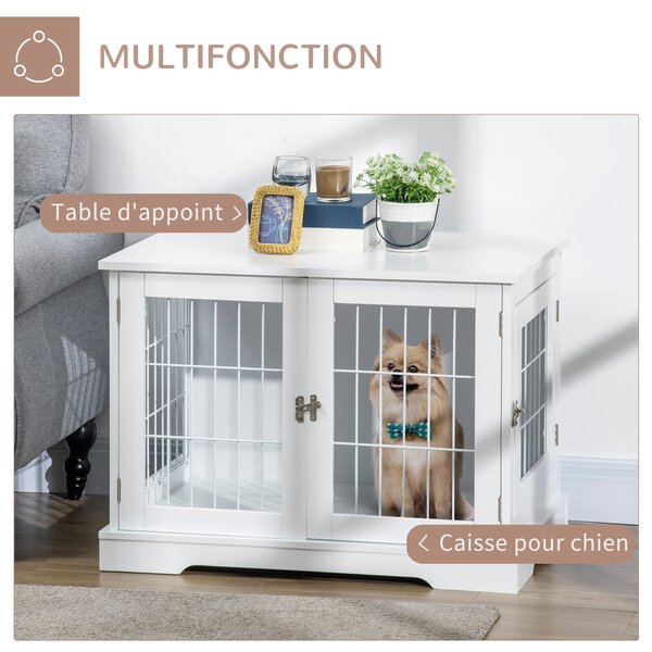 PawHut Psí Klec 2-v-1 Stolek se 2 Zámkovými Dveřmi - 76L x 54.5W x 56H cm - Kov a MDF | Aosom