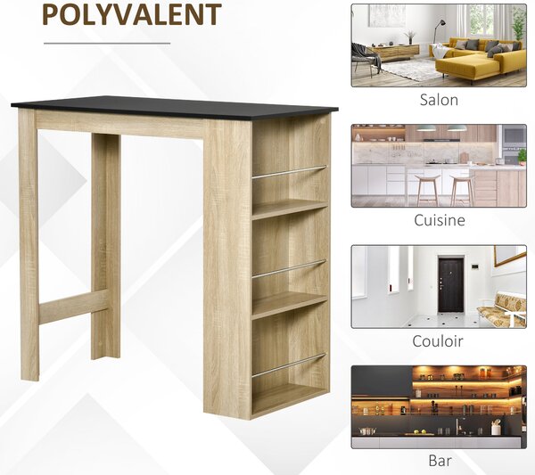 HOMCOM Vysoký Barový Stůl - dim. 112D x 57Š x 106V cm - 3 police - světlý dub-černý povrch | Aosom