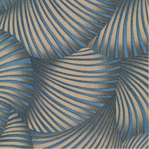 Vliesové tapety na zeď GMK Fashion for walls 5 10525-08, rozměr 10,05 m x 0,53 m, 3D twill zlatý na modrém podkladu, Erismann