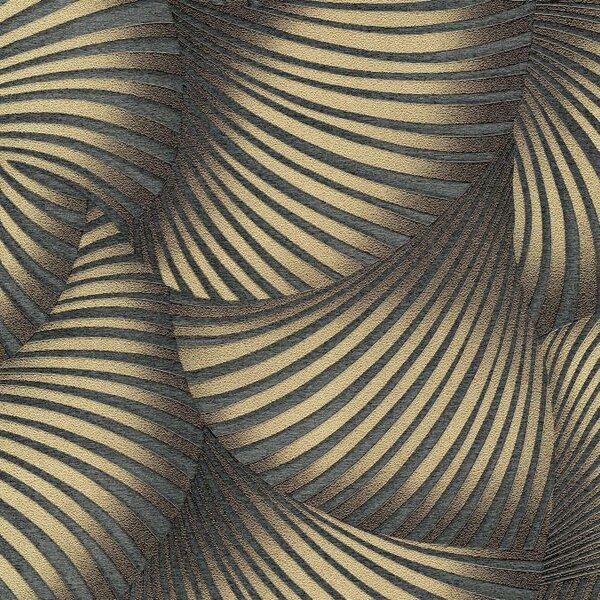 Vliesové tapety na zeď GMK Fashion for walls 5 10525-15, rozměr 10,05 m x 0,53 m, 3D twill zlatý na tmavě šedém podkladu, Erismann