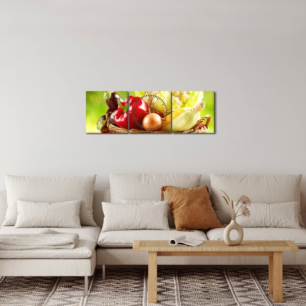 Obraz - Zelenina (s hodinami) (90x30 cm)