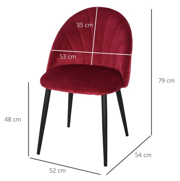 HOMCOM Sada 2 jídelních židlí Velours Bordeaux Černé kovové nohy Rozměry 52Š x 54H x 79V cm | Aosom